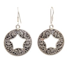 Silver 925 Dangle Earrings Women's Sterling Filigree Oxidized Handmade A743